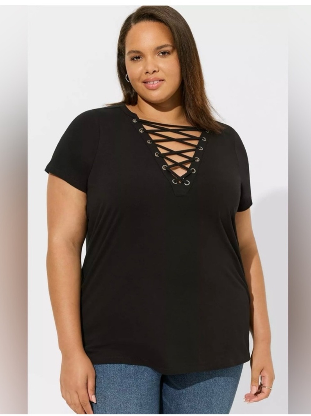 Torrid Heritage Cotton Jersey Lace-Up Tee Size 2x Black